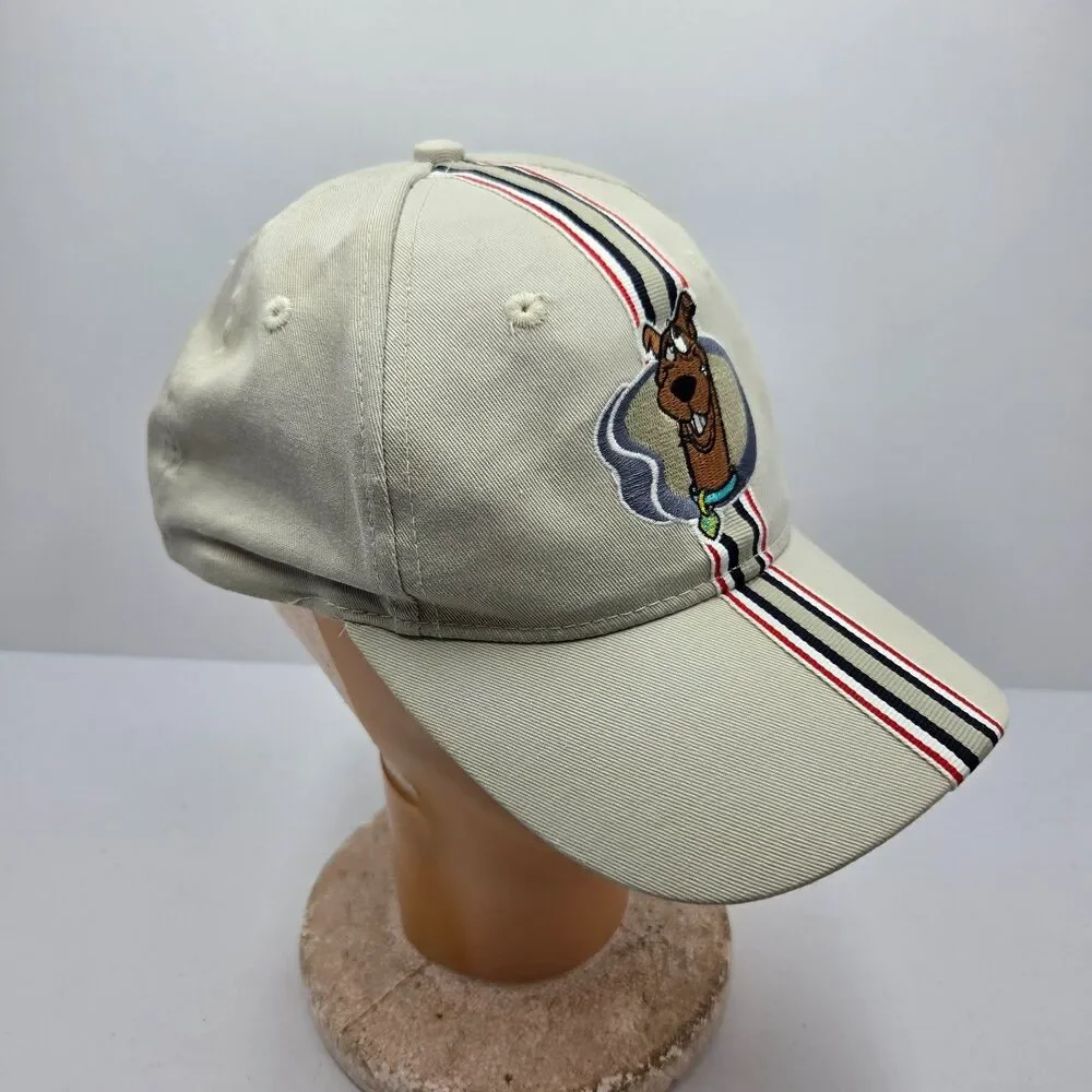 Vintage 1998 Scooby Doo Strapback Hat Cap Tan Racing Stripe Hanna Barbera